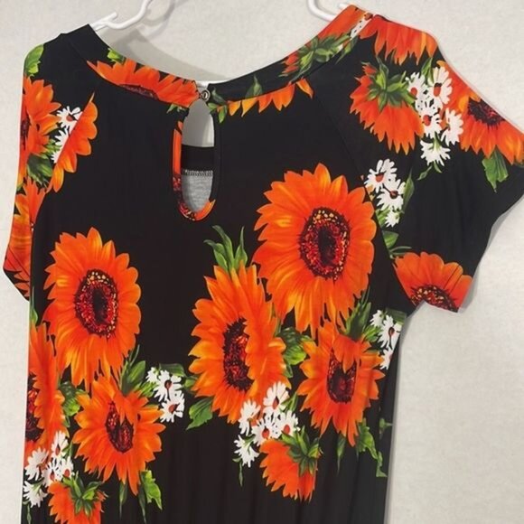 DouBCQ Jumpsuit NWT with Pockets, Soft Knit, Floral Black & Orange, Large - Picture 7 of 11